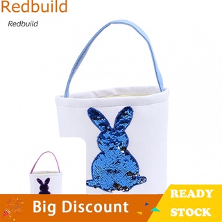 Redbuild Sequins Rabbit Design Easter Egg Candy Gift Hunt Basket Bucket Bag with Handle