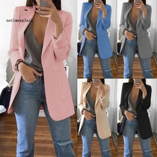 Nombre de la moda de Color sólido solapa de manga larga de negocios de las mujeres Blazer abrigo traje Chamarra (1)