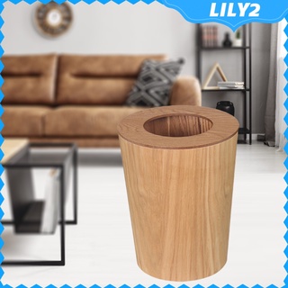 (Lily2) Lata De basura redonda De madera sólida 9l Para cocina/Hotel/habitación/baño (1)