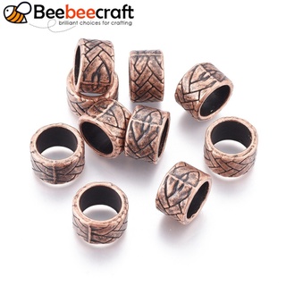 beebeecraft 10 cuentas de aleación de estilo tibetano, columna de cobre rojo, 13 x 8 mm, agujero: 10 mm