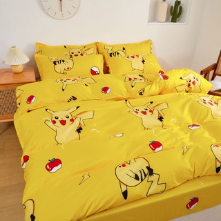 ✨La vida❤️Boutique ⚡Dibujos animados anime Pikachu ropa de cama de cuatro piezas amarillo sábana edredón cubierta estudiante dormitorio cama de tres piezas individual