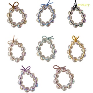 Mosury 2Pcs Shiny Colorful Hair Ties Holographic Clear Bubble Beaded Elastic Rubber Band Rope Jewelry Ponytail Holder Scrunchie