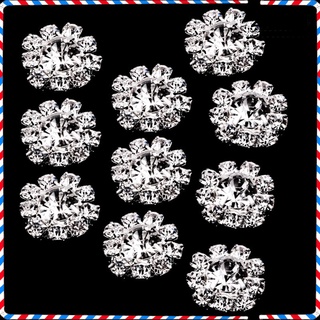 10 Diamante Silver Rhinestones Shank Buttons Flatback Sewing Decor Craft 16mm