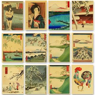 Póster de papel Kraft Estilo antiguo japonés Nostalgia Retro pósters Arte de pared decoración para niños