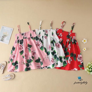 Vestido de verano para niños, estampado Floral, tirantes elásticos, sin mangas, sin mangas, falda para niñas pequeñas, 3 colores