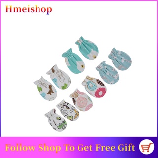 Hmeishop 5 pares de guantes de algodón suaves con patrón de dibujos animados para bebés sin rasguños
