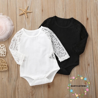 bbcq-mameluco sólido de una pieza para niñas, largo hueco de encaje manga triángulo botón entrepierna mameluco, estilo princesa ropa de bebé