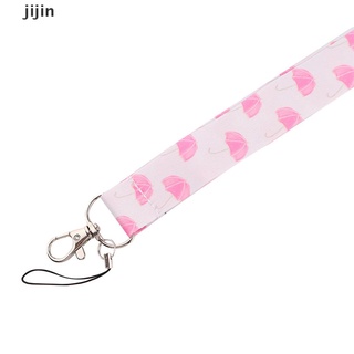 jijin rainy day rosa paraguas teléfono móvil cuerda tarjeta de identificación etiqueta llavero cuerda colgante.