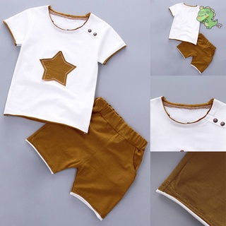 Two Piece Five-pointed Star Patch Shorts Cotton Boys Set Casual Kids Outfit Summer Clothes