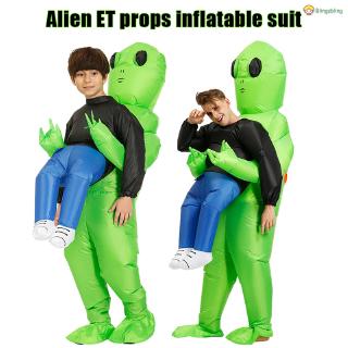 Alien verde llevando disfraz humano inflable divertido golpe traje Cosplay para fiesta