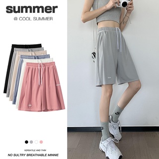 Hielo de seda pantalones cortos deportivos de las mujeres de verano delgado suelto de cintura alta 2021 nuevo recto slim casual ancho pantalones de pierna