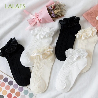 LALAES Thin Lolita Socks Lovely Cotton Lace Hosiery Women Twist Love Heart Soft Girls Pure Color Ruffle Short Socks