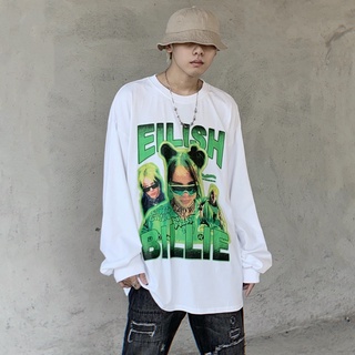 listo stock mz american hip-hop street billie eilish bili personaje impresión de manga larga camiseta para hombres y mujeres de gran tamaño de los hombres de la moda corta sleev listo stock