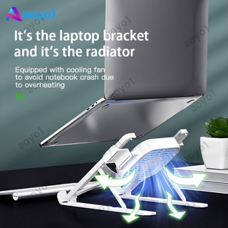 【READY STOCK】 Adjustable Laptop Stand for Desk Portable Laptop Riser Ergonomic Cooling Notebook Holder With A Phone Holder (1)