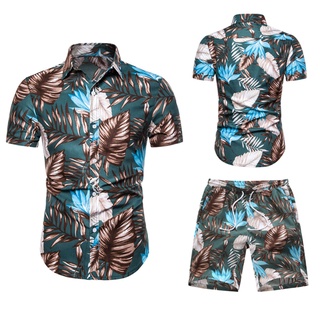 Hombre verano ocio moda hawaiana camiseta de manga corta conjunto de pantalones cortos