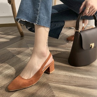 Mayo cubierto dedo del pie con hebilla tacones trabajo gamuza Casual puntiagudo zapatos de las mujeres (4)