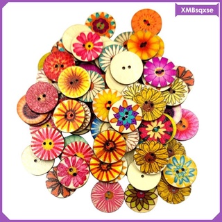 100 botones de madera 2 agujeros al azar flores botón redondo para bricolaje 15mm/20mm