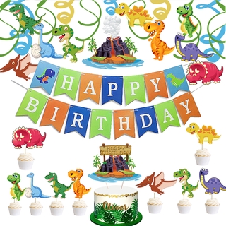 Dinosaurio tema fiesta dinosaurio bandera pastel Toppers conjunto de niños niño fiesta de cumpleaños decoración de la selva fiesta bebé ducha Favor