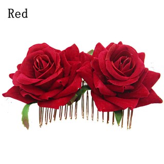 joyería para el cabello rojo rosa horquilla accesorios de boda novia flor peine para el cabello (2)