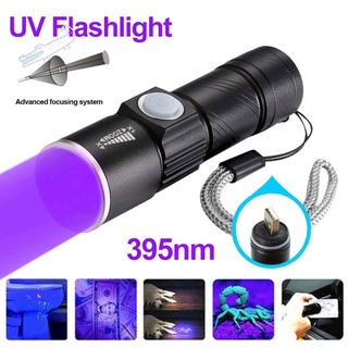395Nm Luz UV Linterna Negra USB Recargable LED Impermeable Inspección Mascota Orina Antorcha Lámpara
