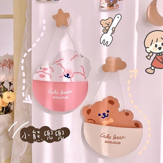 Nuevo producto Ins japoneses y coreanos lindo suave lindo oso conejo bolsa colgante rejilla única bolsillo colgante dormitorio cama bolsillo de pared bolsa de almacenamiento
