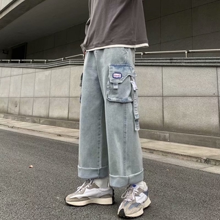 S-5Xl Big pocket jeans hombres y mujeres moda marca primavera nueva europea y americana calle hip-hop mono suelto casual recto ancho pantalones (1)