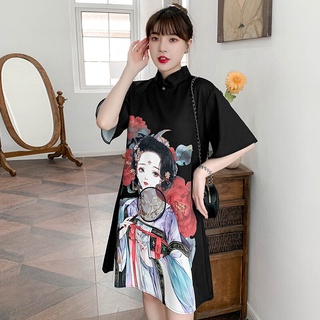 4xl más el tamaño negro de verano de la moda Casual fiesta moderna Cheongsam vestido para las mujeres de manga corta Qipao ropa tradicional (2)