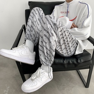 Spring And Summer Sports Pants Men's Korean-Style Trendy Unique Fashion Drawstring Wide-Leg Straight Pants Ruffle Handsome Stylish Brand Casual Cropped