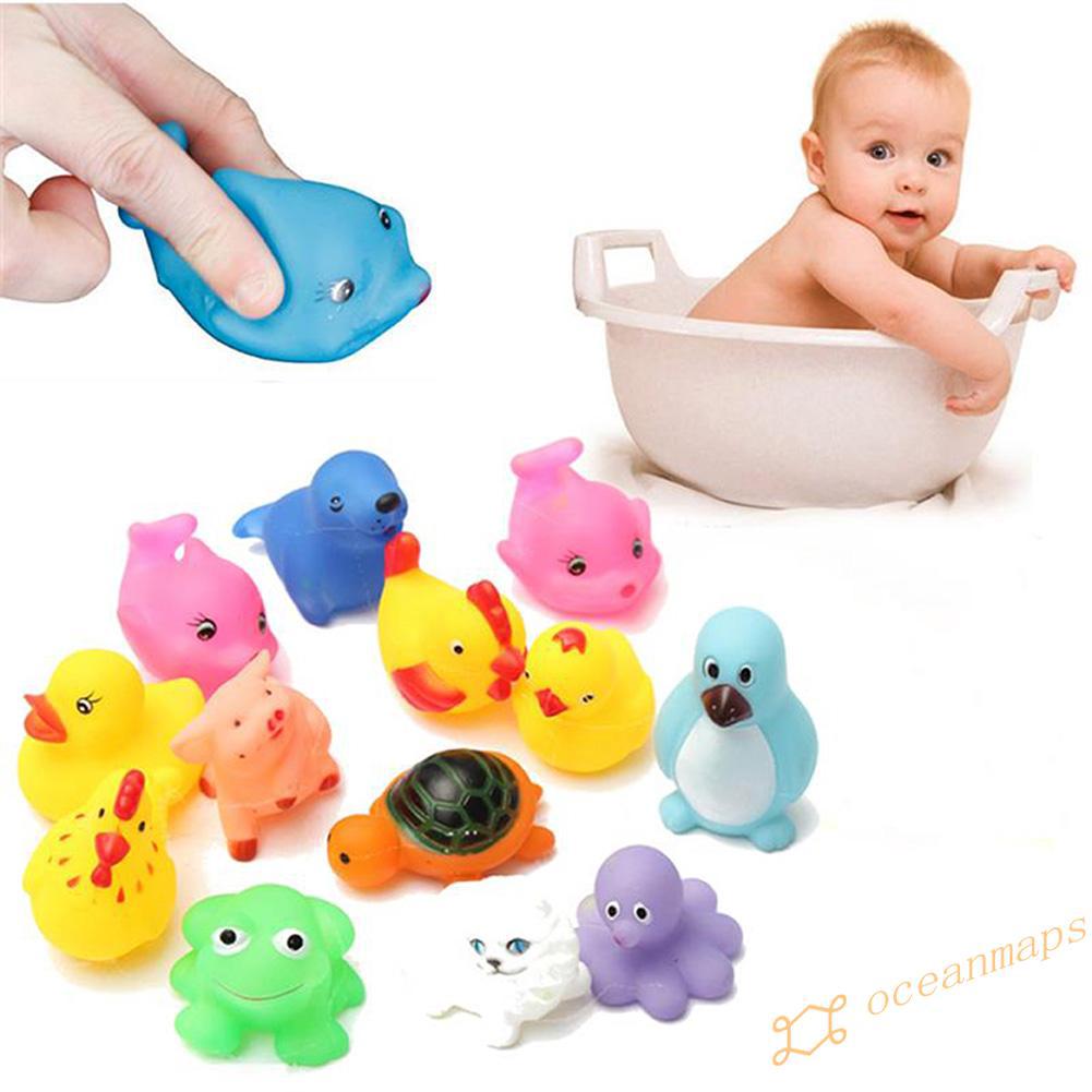 OC*13 piezas de goma flotador Sqeeze sonido bebé lavado baño juego animales juguetes (3)