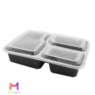 Zm-10 unids/Set negro desechable 3 compartimentos rectangulares fiambreras de comida