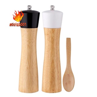 Molinillo de sal y pimienta de madera, molinillo de cerámica ajustable con cuchara, sal y pimienta