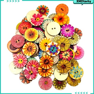 100 botones de madera de 2 agujeros surtidos de colores mezclados, flores