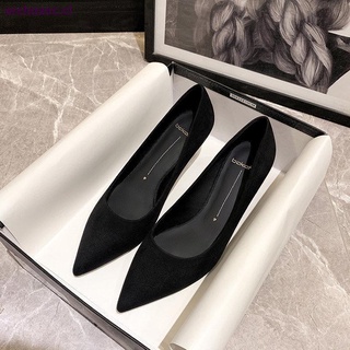 Net red single shoes female pointed toe 2021 spring professional high heels shallow mouth mid-heel nubuck leather black work women s shoes