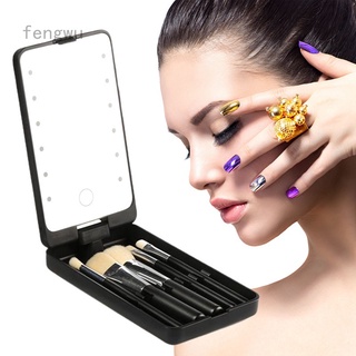 Fengwu LED iluminado espejo cosmético con brochas de maquillaje viaje plegable maquillaje espejo caja portátil compacto