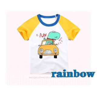 Rainbow-Kids bebé moda de dibujos animados camiseta Casual manga corta cuello redondo Top para niños