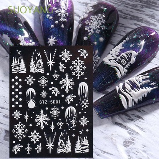 Suoyang calcomanías blancas Para uñas/boquillas De nieve con relieve con alivio francés Para decoración De uñas 5d