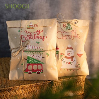 shoogii 24sets muñeco de nieve de navidad kraft bolsas de papel de galletas bolsas de galletas bolsa de navidad pegatinas de fiesta favor caramelo bolsa rojo zorro bolsa de embalaje bolsas de regalo