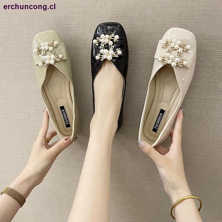 Large size women s shoes, single shoes, women s flat-bottomed wild retro two-wear set foot lazy loafers, grandma shoes, green peas shoes