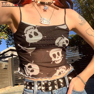 Skull Head Printed Mesh Camisole European and American See-through Personalized Vest