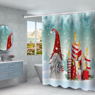 JCFS🔥Productos al contado🔥Home Happy Shower 3D Digital impresión navideña Gnome Elf cortina de ducha baño alfombra Base alfombrilla de inodoro combinación conjunto murciélago (1)