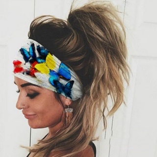 Bohemio impreso banda de sudor Headwear/moda ancha deportes diadema/colorida mariposa mujeres bandas de pelo/ verano accesorios para el cabello regalo (5)
