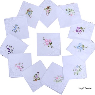 magichouse 5 unids/set 11x11 pulgadas mujer algodón pañuelos cuadrados floral bordado con mariposa encaje esquina estilo pastoral toalla hanky