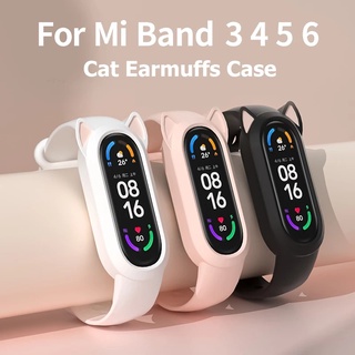 Correa de silicona para Xiaomi Mi Band 5 6 gato orejeras caso/para Mi Band 3 4 5 orejas lindas parachoques pulsera (1)