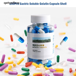 Qetyellow 100Pcs/Bottle Empty Hard Gelatin Capsule Gel Pills Vitamins Cases Containers CL