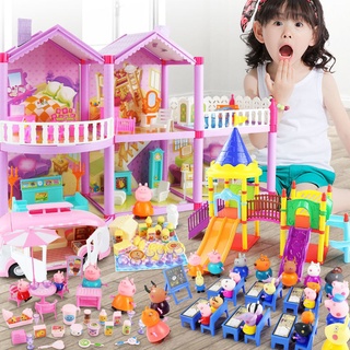 Villa de lujo coche deportivo parque de atracciones Peppa Pig Roles de la familia DIY Anime niños juguetes figura de acción juguetes educativos cumpleaños (1)