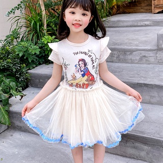 angdeni verano niñas princesa impreso manga corta patchwork malla casual falda vestido