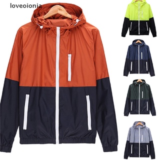 [Loveoionia] Windbreaker Men Casual Spring Lightweight Jacket Hooded Contrast Zipper Outwear DFGF