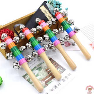 campanas de trineo de mano, arco iris mango de madera niños colorido campana juguetes preescolares (8)