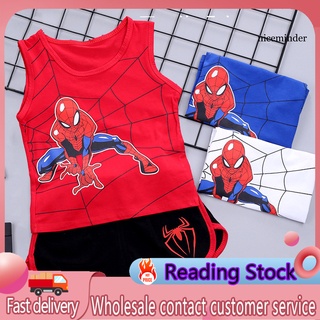Nice_2 unids/Set ropa de niños traje Spiderman impresión amigable con la piel Anti-fade niños camiseta pantalones cortos traje para deportes