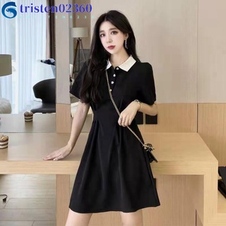 tristen02360 Women Skirt Twisted Silk Lapel Skirt Short-sleeve Waist-slimming Little Black Dress